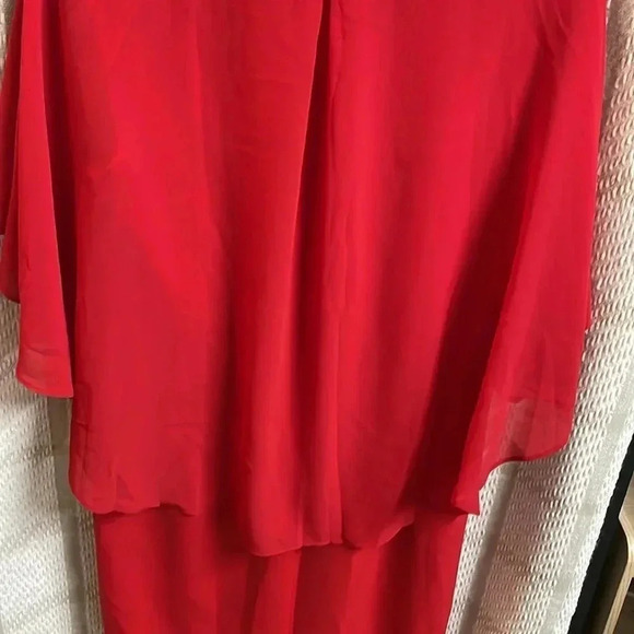 Hanna Nikole NWT Chiffon Ruffle Flattering Cape Sleeve Bodycon Pencil Dress - Picture 6 of 7